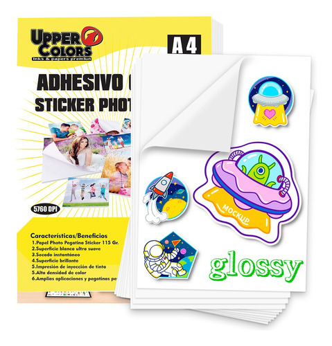 Papel Adhesivo Sticker Imprimible 115 Gr Tamaño A4x50 Hojas