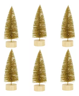 Kit Mini Árvore Natal Dourada 15cm Decoração De Escritório