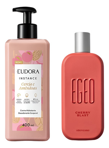 Egeo Cherry Blast Deo Colônia 90ml O Boticário E Hidratante Corporal Eudora Instance Cereja E Amêndoas 400ml Combo Com Sacola O Boticário