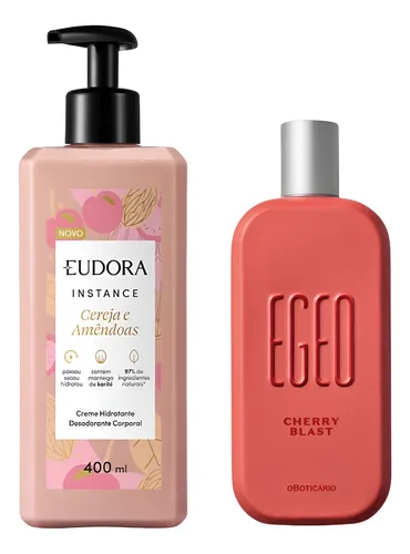 Egeo Cherry Blast Deo Colônia 90ml O Boticário E Hidratante Corporal Eudora Instance Cereja E Amêndoas 400ml Combo Com Sacola O Boticário