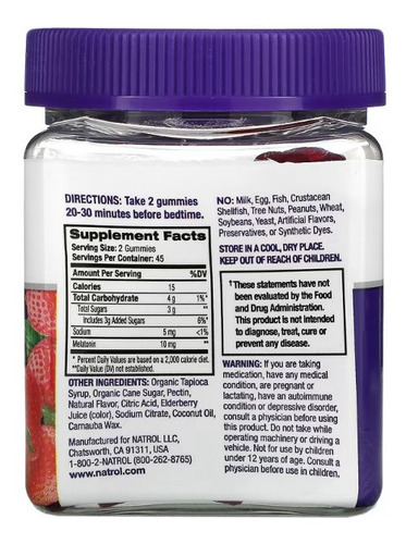 Imagen 2 de 6 de Melatonina Natrol 10 Mg | Descanso & Relajación | 90 Gomitas Sabor Fresa