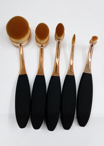 Set Brochas Pinceles Ovaladas Gold Rose Make Up Profesional Color Negro