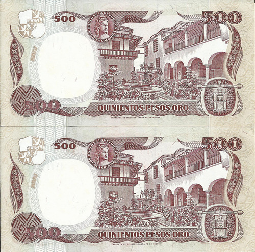 Colombia Dúo De Números Consecutivos 500 Pesos 4 Enero 1993