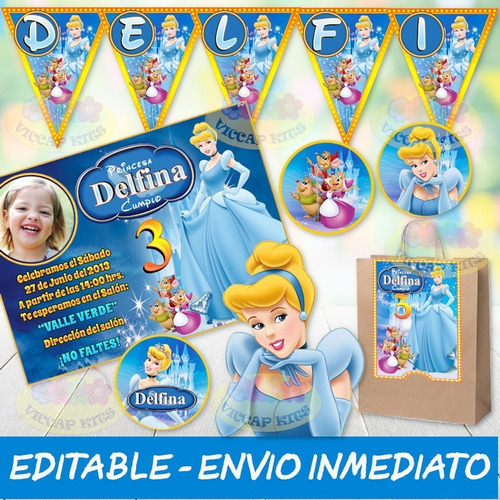 Kit Imprimible Cenicienta Invitaciones Candy 100% Editable