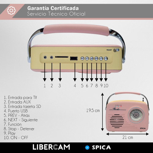 Radio Vintage Parlante Bluetooth Portatil Spica Sp120 Am/fm