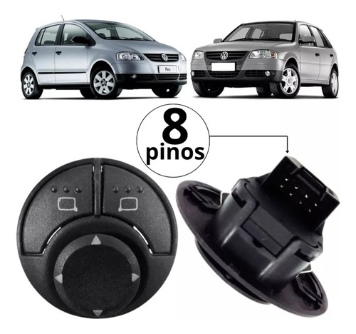 Botão Retrovisor Vw Saveiro Fox 2006 A 2010 8 Pinos