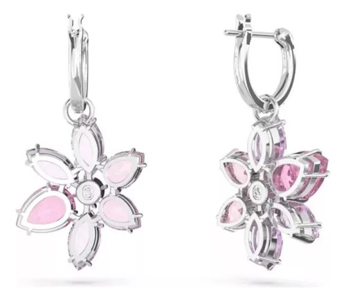 Aretes Swarovski Gema Tallas Mixtas Flor Rosas Rodio