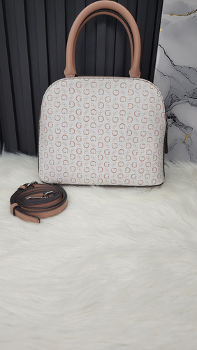 Bolsa Guess Mm923979 Nueva 100 % Original Con Etiqueta Blanco Estampado Níquel Café