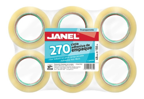Janel 270 cinta empaque 48mm x 150m 6 unidades blanco
