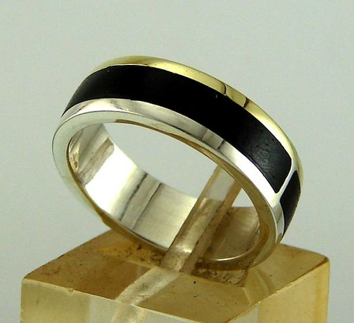 Alianza-anillo Casamiento Plata Ebano Oro 14 K, Oferta!!