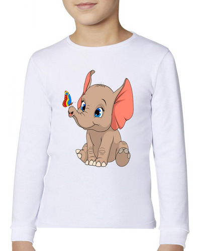 Polera Manga Larga Niña Elefante Cariñoso Lindo 100% Algodón