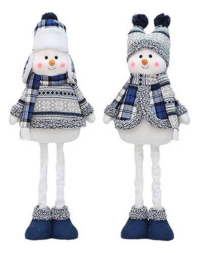 2 Pcs Muñeco De Nieve Azul Retráctil Con Decoración Navideña