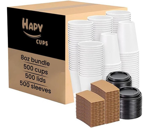 Paquete De 500 Vasos De Café De Papel Blanco De 8 Oz Con Tap