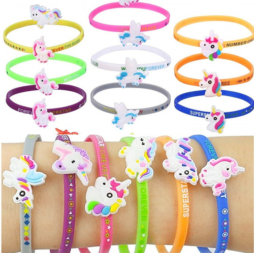 12 Pulseras Unicornio Lindos Diseños Coloridos Fiesta Regalo