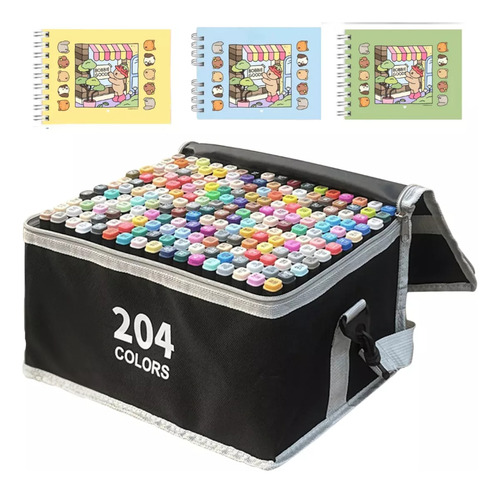 Kit Canetinhas 204 Cores+bobbie Goods Livro Para Colorir 50p Amarelo