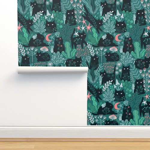 Papel Tapiz Para Despegar Pegar Diseño Gato Bosque Verde