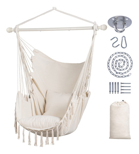 Silla De Hamaca Colgante Extragrande Con Cojines Blanca