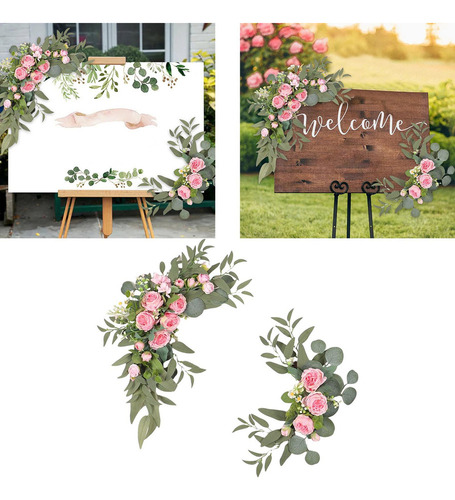 L 2 Piezas De Flores De Arco De Boda Rosa Rosa Rosa