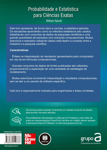 Probabilidade e Estatística para Ciências Exatas, de Navidi, William. Editorial AMGH EDITORA LTDA.,McGraw-Hill Companies, Inc., capa mole em português, 2012