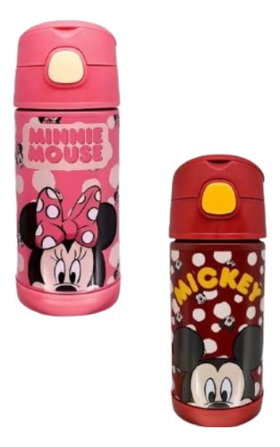 Garrafa Infantil Click C/ Canudo Mickey E Minnie Mouse 300ml