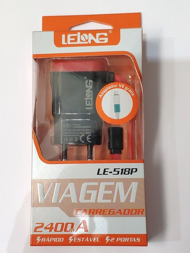 Carregador Rápido Lightning Adap V8 Lelong Le-518p 2400 Ma