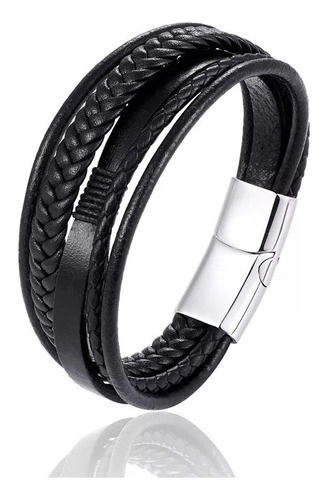 Pulsera De Cuero Y Acero Inoxidable - Elegante Hombre T2