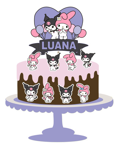 Cake Topper- Adorno Para Torta - Kuromi Melody Personalizado