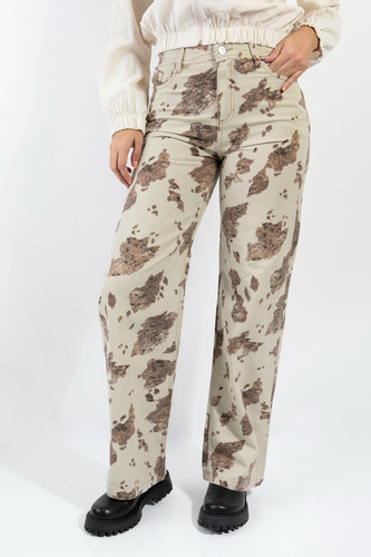 Jean Ancho Wide Leg Estampado Vaca Beige Cow Talles