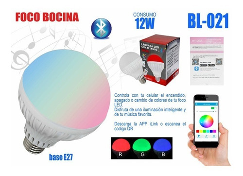Foco Bocina Bluetooth Led Colores Control Remoto