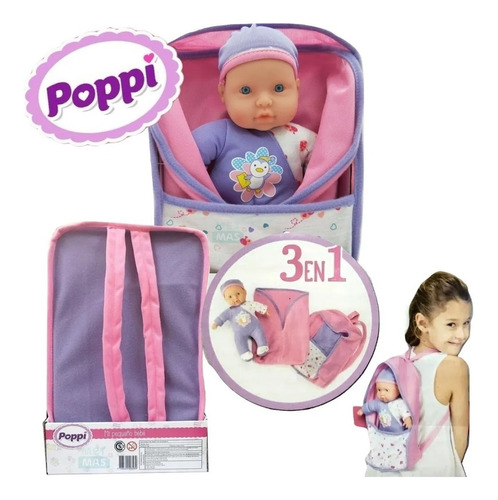 Muñeca Poppi Mi Pequeño Bebe Manta C/ Mochila 3 En 1 Bebote