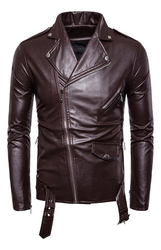 Chaqueta Biker Slim Fit De Hombre Con Cremallera Diagonal