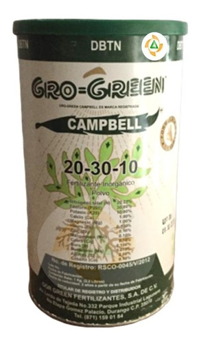 Gro-green 20-30-10  Fertilizante 1kg  Foliar Balanceado 