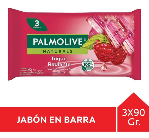 Palmolive Naturals Radiante Turmalina y Frambuesa Jabón Barra 3 X 90g