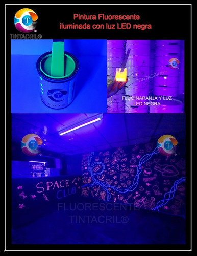 Imagen 2 de 10 de Pintura Fluo - Fluorescente - Neon - Bicapa 1/4 Litro