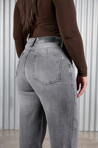 Wide Leg Cenitho Gris Con Apliques Delanteros Rigido Tg