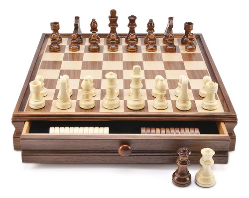 Amerous Juego De Ajedrez Y Damas De Madera De 15 X 15 Con De