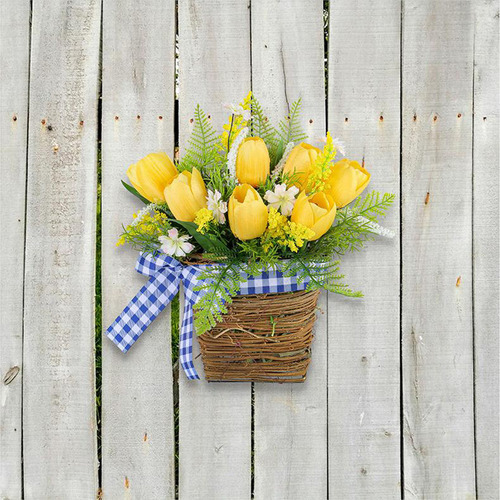 Cesta De Flores Artificiales Con Tulipanes Primaverales Simu