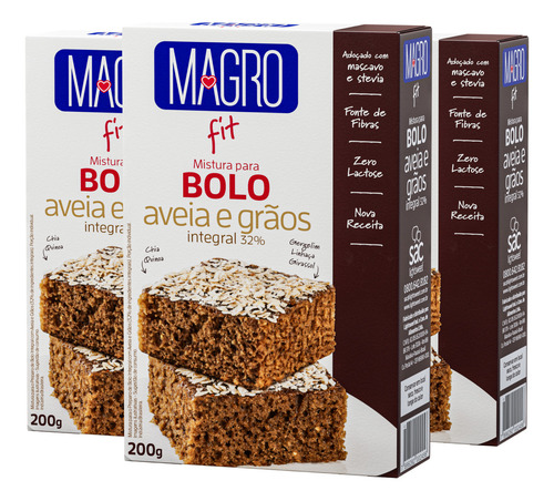 Massa Para Bolo Integral Sabor 7 Grãos 200g - Kit Com 3