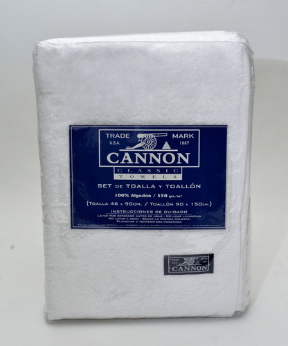 Juego Toalla Y Toallón Cannon 520 Gramos 100% Algodón Color Blanco Lisa