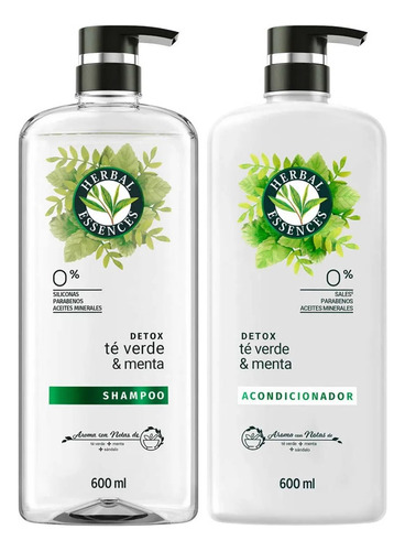Herbal Essences Detox Té Verd 600ml Shampoo + Acondicionador