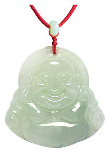 Buda Sonriente Colgante De Jade Collar De Auténtica Ca...