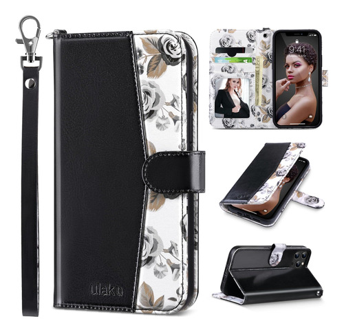 Funda Ulak Para iPhone 12/12 Pro Wallet Black Roses