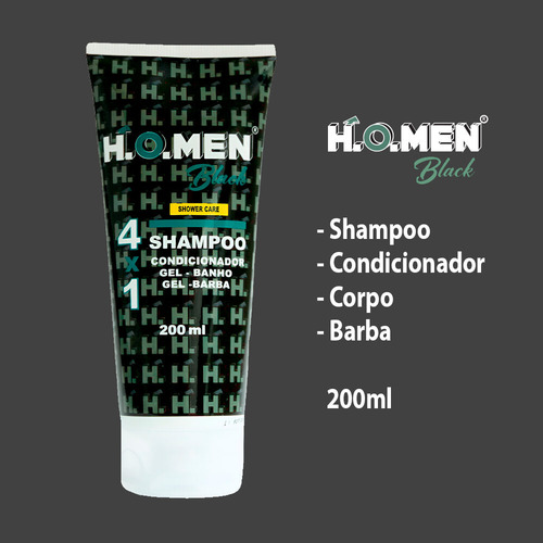 Kit 2 Shampoo Masculino 4x1 Cabelo Barba 200ml H.o.men Black
