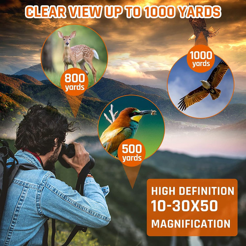 10-30x50 Zoom Binoculars For Adults, High Powered Military B