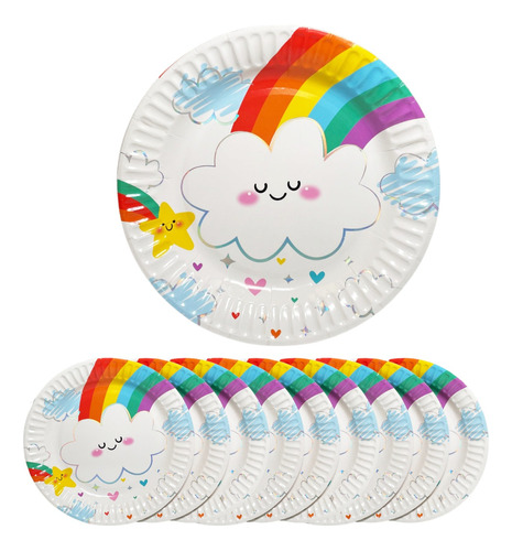 Platos Descartables Polipapel Nubes Y Arco Iris X 6 Cotillon