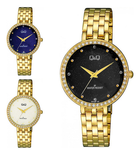 Reloj Q&q Qyq Elegante Qz27j001y Acero Dorado + Estuche 