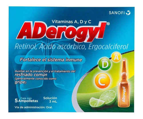 Imagen 3 de 6 de Aderogyl 15 C/5 Ampolletas Oral 3ml / Auxiliar Aliviar Gripe
