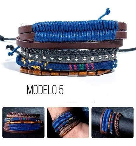 Pulsera Cuero Boho Tejido Vintage Multicapa Unisex Ajustable