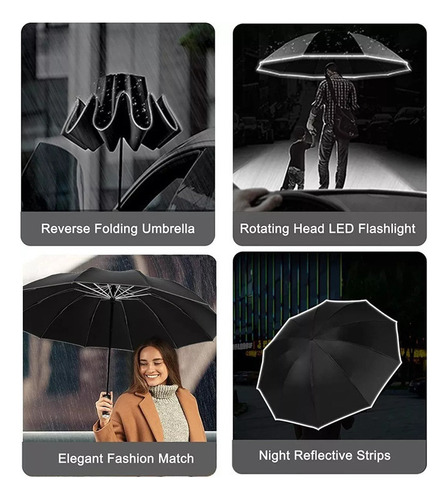 Linterna Plegable Automática Paraguas Con Tiras Reflectantes