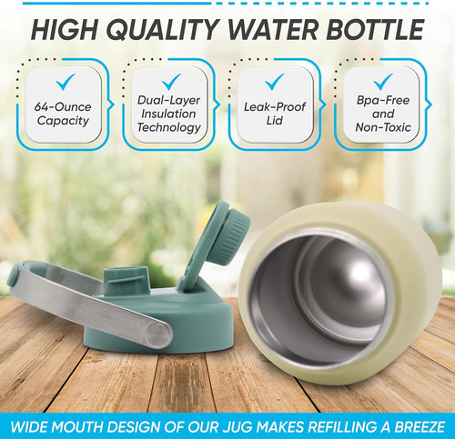 Half Gallon Insulated Bottles, 64oz Jug With Metal Hand...